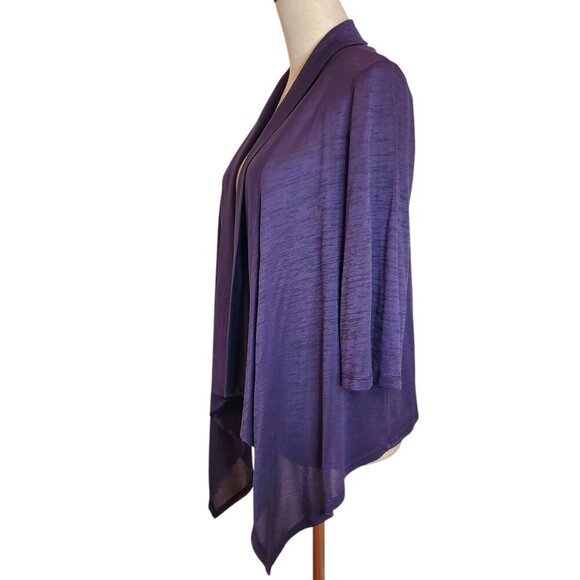 PerSeption Petite SZ MP Purple Open-front Relaxed Draped Asymmetrical Cardigan - Picture 3 of 7